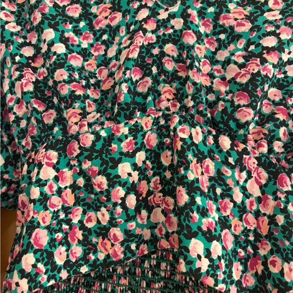 Zara Floral V-Neck Crop Top - Green and Pink size small - Picture 5 of 7
